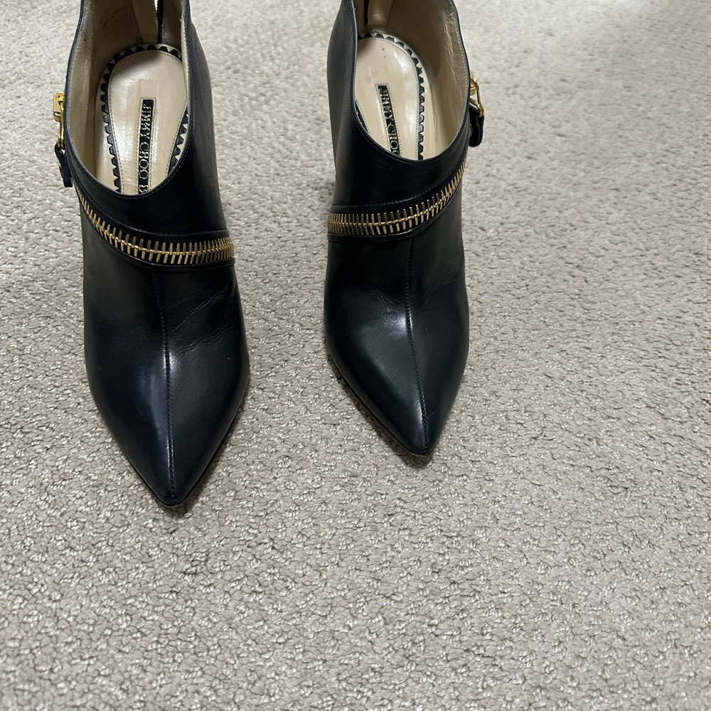 Jimmy Choo Black Ankle Boots with Gold Zipper Detail